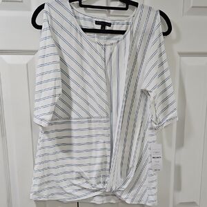 Signature Studio White and Blue Striped Blouse